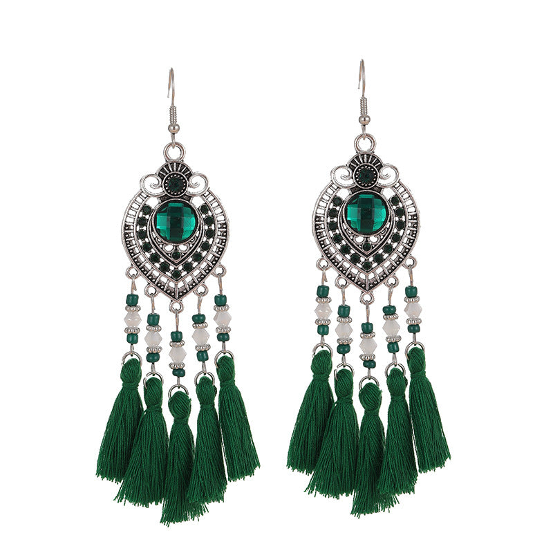 Wholesale Vintage Oval Diamond Tassel Leaf Personalized Earrings